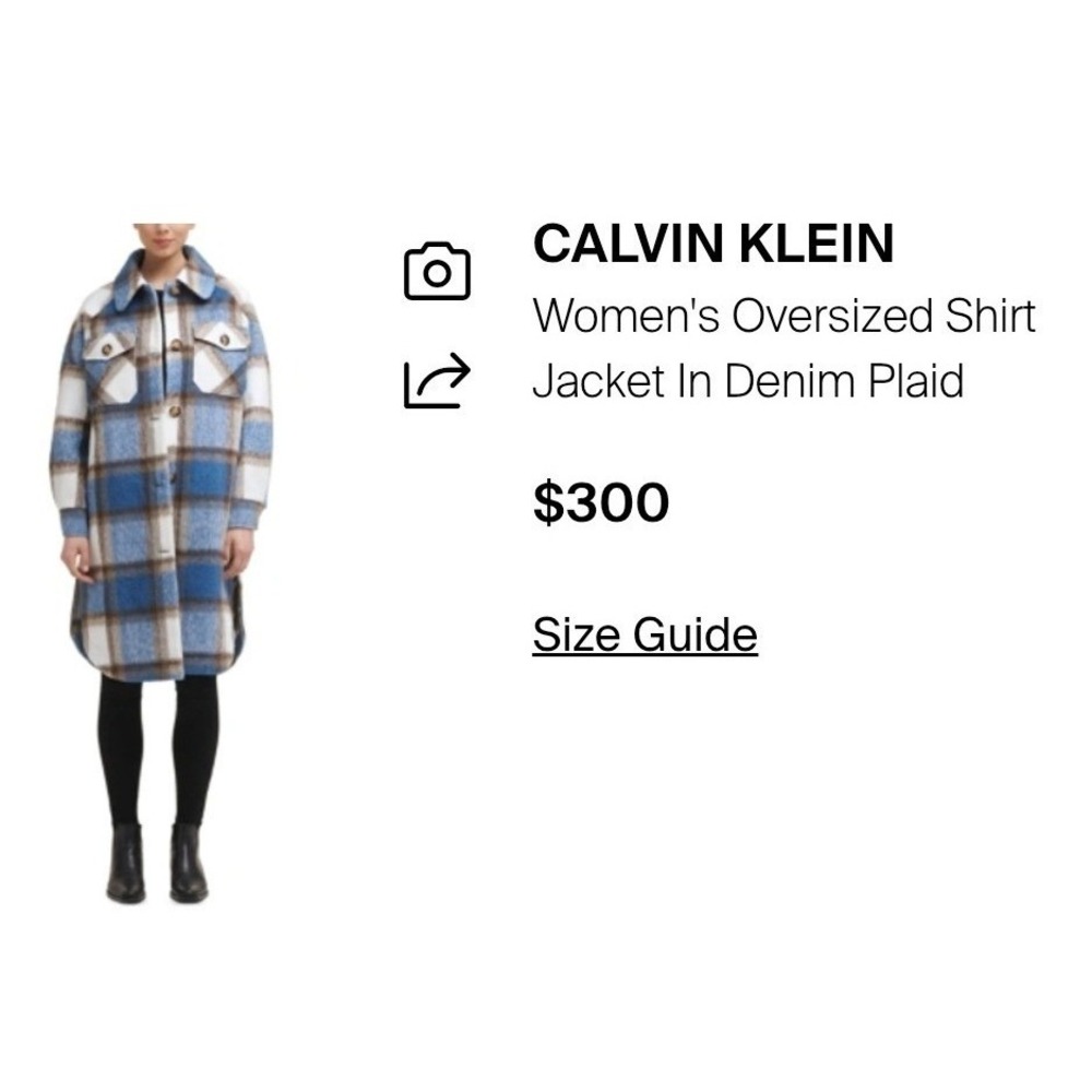 Calvin Klein Oversized Shirt Jacket Womens S Blue Plaid Shacket Longline